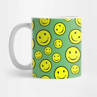 Smiley Faces Seamless Pattern on Fern Green Background Mug